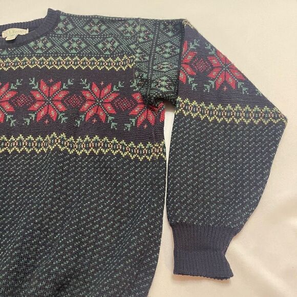 LL Bean Norwegian Snowflake Wool Sweater VTG 90s Nordic Made In Ireland Large - Picture 3 of 15